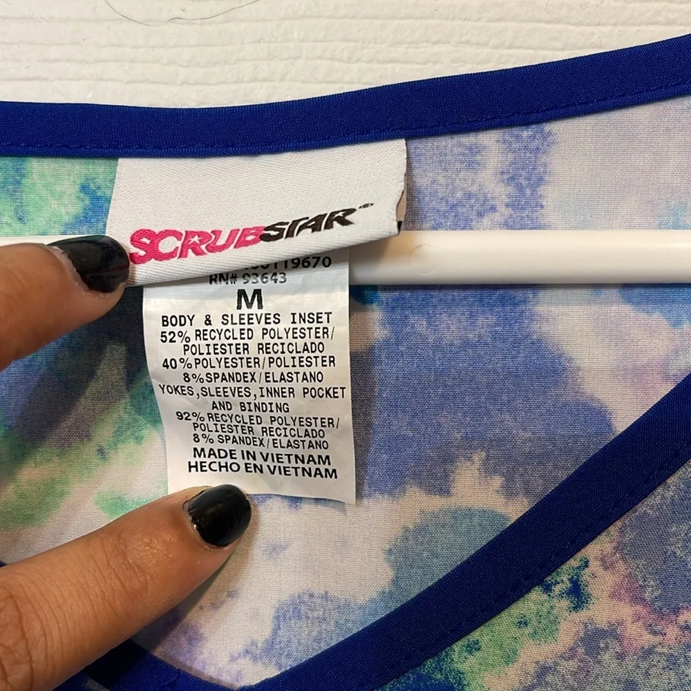 Scrubstar Blue Green Tie Dye Scrub Top - Picture 3 of 4